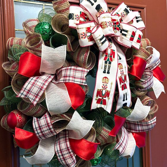 Regal Nutcracker Deco Mesh Christmas Wreath - 24 inch - Picture 3 of 3